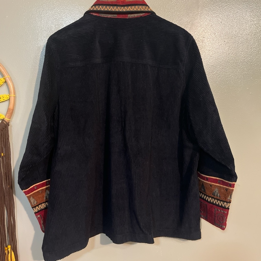 Vintage Notations Corduroy Artisan Black and Red Jacket Patch Work Cotton 18 - Picture 3 of 9